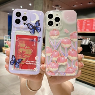 ใหม่ พร้อมส่ง เคสโทรศัพท์มือถือ ซิลิโคนนิ่ม กันรอยเลนส์กล้อง ลายดอกทิวลิป พร้อมช่องใส่บัตร สําหรับ Honor X6a X5 Plus X7a X8a X9a X9 X8 X7 X6 70 90 Lite 5G 4G