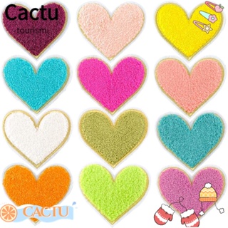 Cactu แผ่นแพทช์ผ้าฝ้าย ปักลายหัวใจ หลากสี 2.75*2.95 นิ้ว สําหรับตกแต่งเสื้อผ้า 12 ชิ้น