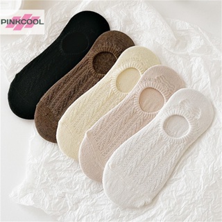 Pinkcool ผู้หญิง ซิลิโคน กันลื่น ถุงเท้าที่มองไม่เห็น ฤดูร้อน สีพื้น ตาข่าย ระบายอากาศ ถุงเท้าเรือ ขายดี