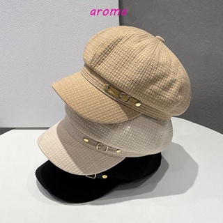 Aroma หมวกเบเร่ต์ลําลอง หัวเข็มขัดโลหะ ให้ความอบอุ่น สไตล์เกาหลี สําหรับผู้หญิง