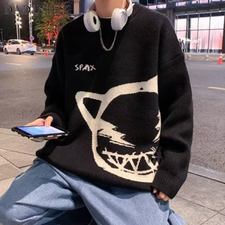 DaDuHey🔥 Men’s and Womens Couple style Hong Kong Style Retro Autumn Large Size Fashion Casual Sweater Top  2023 New Fashionable All-Match Loose Neck Neck Sweater