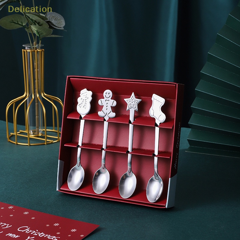 delication-ใหม่ล่าสุด-ช้อนกาแฟ-สเตนเลส-ลายธงคริสต์มาส-สีทอง-สําหรับตกแต่งบ้าน