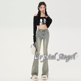 Crystal กางเกงขายาว กางเกงยีสน์ผู้หญิง ทรงหลวม ๆ ตรง Retro Hip Hop Pants 2023 NEW Style WNK23906FG 37Z230911