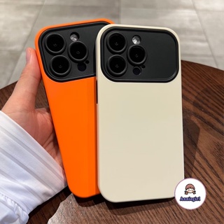 เคส สี ส้ม ไอโฟน สําหรับ IPhone 11 14 เคสโทรศัพท์มือถือ ซิลิโคนนิ่ม กันรอยเลนส์กล้อง เคสประกบ2ชั้น สีส้ม สําหรับ IPhone 14 Pro Max IP 13 Pro 12Promax XR 14 Plus