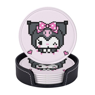 Sanrio Kuromi ที่รองแก้วหนัง ทรงกลม กันเปื้อน ป้องกันน้ําร้อนลวก สําหรับร้านอาหาร ห้องครัว สํานักงาน และอื่น ๆ 6 ชิ้น