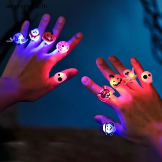 Aa แหวนไฟ LED รูปฟักทองผี กะโหลก ฟักทอง เรืองแสง สําหรับตกแต่งปาร์ตี้ฮาโลวีน เหมาะกับเด็ก ผู้ใหญ่ 5 ชิ้น