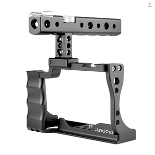 Andoer Camera Cage + Top Handle Kit Aluminum Alloy with Cold Shoe Mount for Canon EOS M50 DSLR Camera - Sturdy and Versatile Camera Rig for Professional Filmmaking