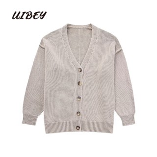 Uibey เสื้อโค้ทถักนิตติ้ง เรียบง่าย อเนกประสงค์ 4002