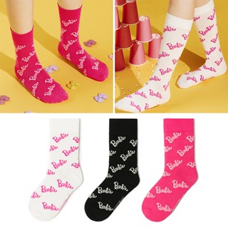 ถุงเท้าข้อสูง ผ้าฝ้าย แบบนิ่ม ลายการ์ตูนอนิเมะ Barbie Kawaii สีชมพู เหมาะกับของขวัญ แฟชั่นฤดูหนาว สําหรับเด็กผู้หญิง จํานวน 1 คู่