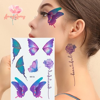 Amongspring&gt; สติกเกอร์รอยสัก ลายผีเสื้อ กันน้ํา เหมาะกับผู้หญิง สําหรับตกแต่งเวที แต่งหน้า
