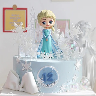 Disney ธีมแช่แข็ง ตกแต่งเค้ก Anna Elsa เจ้าหญิงของเล่นพลาสติก เครื่องประดับเค้ก Topper สําหรับเด็กผู้หญิง งานเลี้ยงวันเกิด อุปกรณ์เค้ก