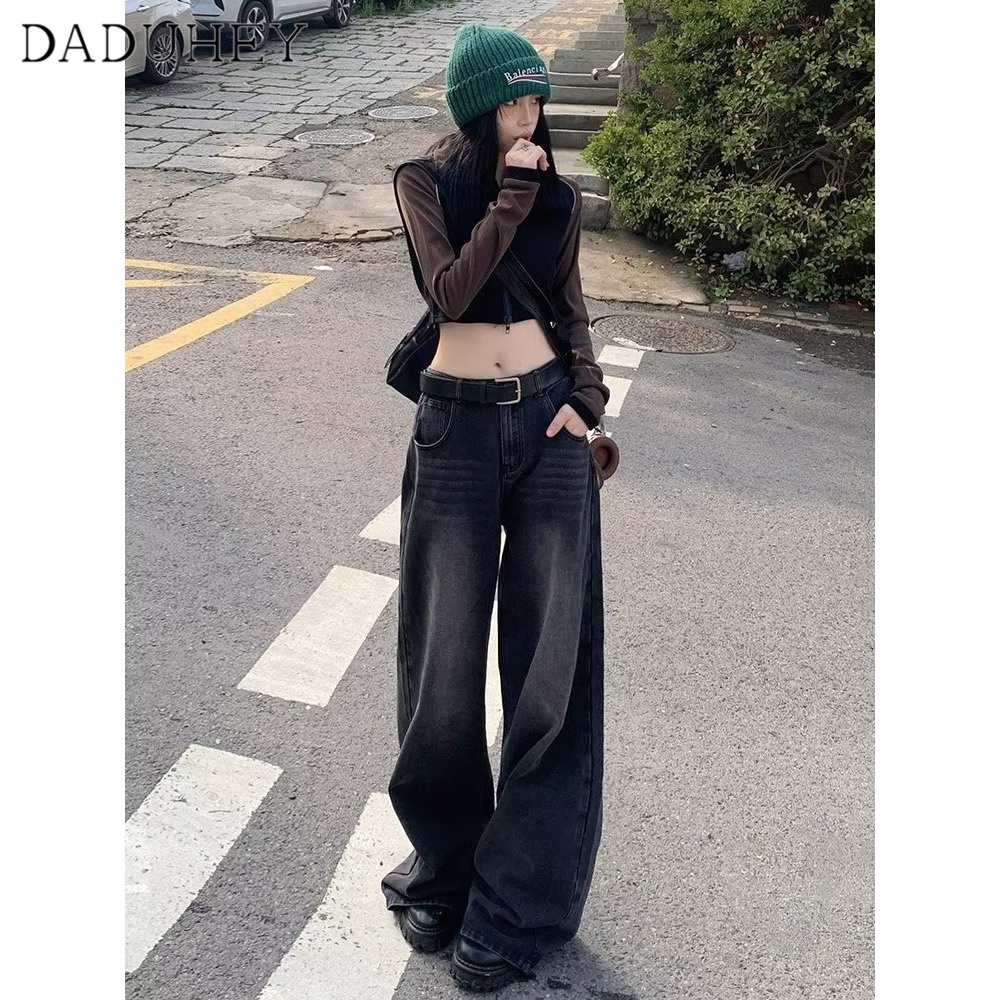 Getadme Blue Vintage Women Jeans American High Quality Embroidery Mop Pants Streetwear Wide Leg Jean Female Trouser 2024 Denim Pants