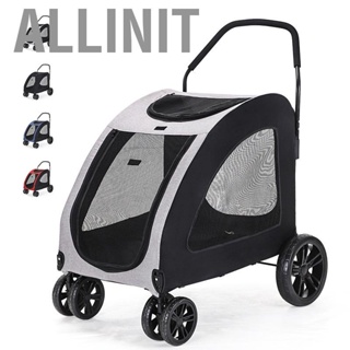 Allinit Foldable Dog Stroller Full Zipper Large Space Strong Bearing  Breathable Pet for Outdoor Travelling