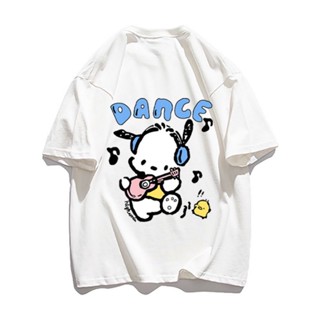 Unisex Pochacco เสื้อยืดแขนสั้นผ้าฝ้าย 100% ผู้หญิงฤดูร้อนใหม่พิมพ์การ์ตูนน่ารักเสื้อลำลอง เสื้อคู่