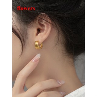 Flowers Love2Self E418 ต่างหูห่วงทอง 14K หลายชั้น สไตล์วินเทจ สําหรับผู้หญิง