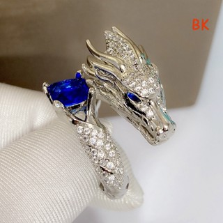 Bk แหวนแต่งงาน ลายมังกร หรูหรา ฝังหิน สีแดง ขนาดใหญ่ อินเทรนด์ สําหรับผู้ชาย