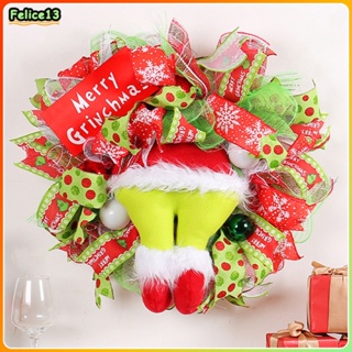 Merry Christmas Grinch ขา Garland ประตูแขวน 2023 ตกแต่งคริสต์มาส Furry จี้มอนสเตอร์สีเขียว -FE