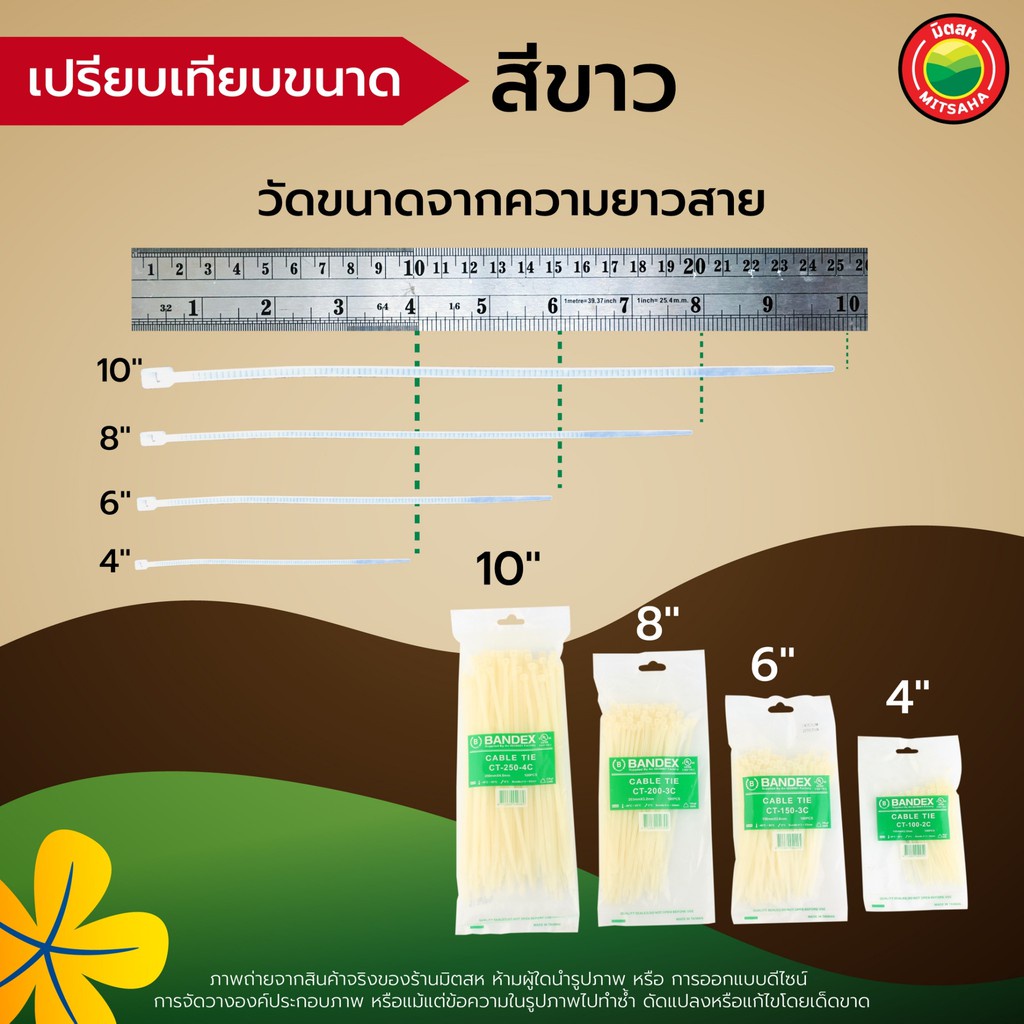 เคเบิ้ลไทร์ หนวดกุ้ง ไนล่อน, Cable Tie, Zip, สี ขาว ดำ 4 นิ้ว 6 นิ้ว 8 ...