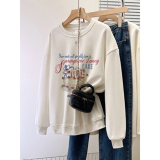 เสื้อกันหนาวแขนยาว ผ้าฝ้าย 100% พิมพ์ลายการ์ตูนตัวอักษร เข้ากับทุกการแต่งกาย สไตล์เรโทร แฟชั่นฤดูใบไม้ร่วง และฤดูหนาว สําหรับผู้หญิง