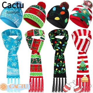 Cactu หมวกถัก ผ้าพันคอ หมวกคริสต์มาส หลากสีสัน พร้อมลูกบอลไฟ LED สําหรับฤดูหนาว