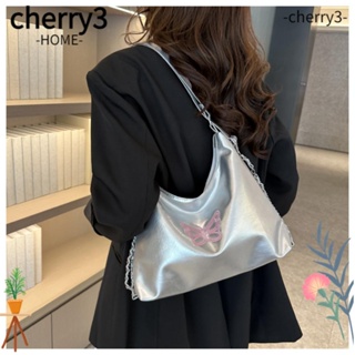 Cherry3 กระเป๋าสะพายไหล่ สะพายข้าง หนัง Pu แต่งสายโซ่คล้อง สีพื้น สไตล์เรโทร สําหรับผู้หญิง