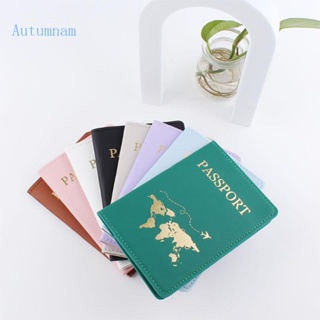 Autu กระเป๋าสตางค์ หนัง Pu ลายแผนที่ ใส่หนังสือเดินทาง บัตรเครดิต บัตรประจําตัวประชาชน แฟชั่นสําหรับผู้หญิง ผู้ชาย