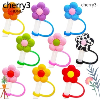 Cherry3 จุกปิดหลอดดูดน้ํา ซิลิโคน ลายดอกไม้ กันฝุ่น ใช้ซ้ําได้ อุปกรณ์เสริม สําหรับ Stanleys 5 ชิ้น