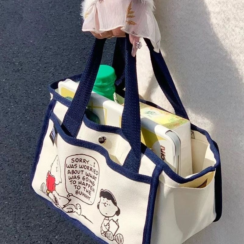 bealife-กระเป๋าถือ-ผ้าแคนวาส-พิมพ์ลายการ์ตูนสนูปปี้-อเนกประสงค์-สําหรับใส่กล่องอาหารกลางวัน