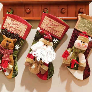 Christmas_ ถุงเท้า ลายการ์ตูนซานตาคลอส สโนว์แมน น่ารัก ของขวัญคริสต์มาส สําหรับตกแต่ง