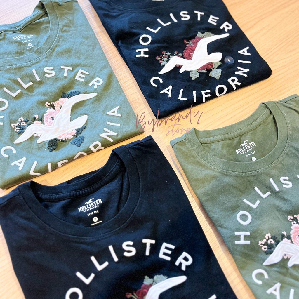 เสื้อยืดคอกลม-เสื้อยืดงานปัก-ผ้านิ่ม-hollister-แท้