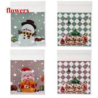Flowers ถุงพลาสติก มีกาวในตัว สําหรับใส่ขนมคุกกี้ บิสกิต ขนมขบเคี้ยว 100 ชิ้น