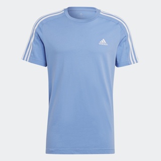 adidas ไลฟ์สไตล์ เสื้อยืดผ้าซิงเกิลเจอร์ซีย์ Essentials 3-Stripes ผู้ชาย สีน้ำเงิน IC9346