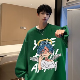(🔥พร้อมส่ง🔥) M-5XL🏆เสื้อกันหนาวแขนยาวลําลอง พิมพ์ลายการ์ตูนนางฟ้า ทรงหลวม หลากสี แฟชั่นเรโทร สไตล์อเมริกัน สําหรับผู้ชาย และผู้หญิง