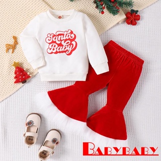 Babybaby- ชุดเสื้อกันหนาว คอกลม แขนยาว พิมพ์ลายตัวอักษรคริสต์มาส และกางเกงขายาวบาน สําหรับเด็กผู้หญิง