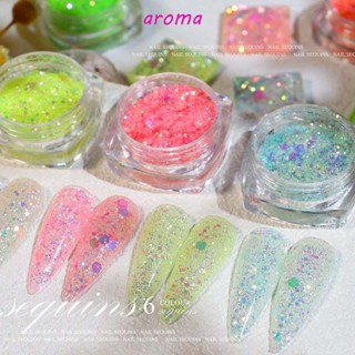 Aroma เลื่อมกลิตเตอร์ 3D สไตล์ญี่ปุ่น สําหรับตกแต่งเล็บเจล