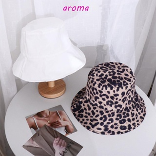 Aroma หมวกบักเก็ตผู้หญิง พับได้ เด็กผู้หญิง บาง ป้องกันแสงแดด ฤดูร้อน หมวกอ่าง ลายเสือดาว หมวกชายหาด สําหรับผู้หญิง หมวกผู้หญิง