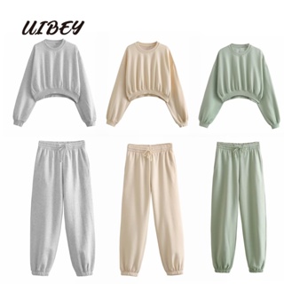  Uibey เสื้อกันหนาว คอกลม สีพื้น + กางเกง 9757