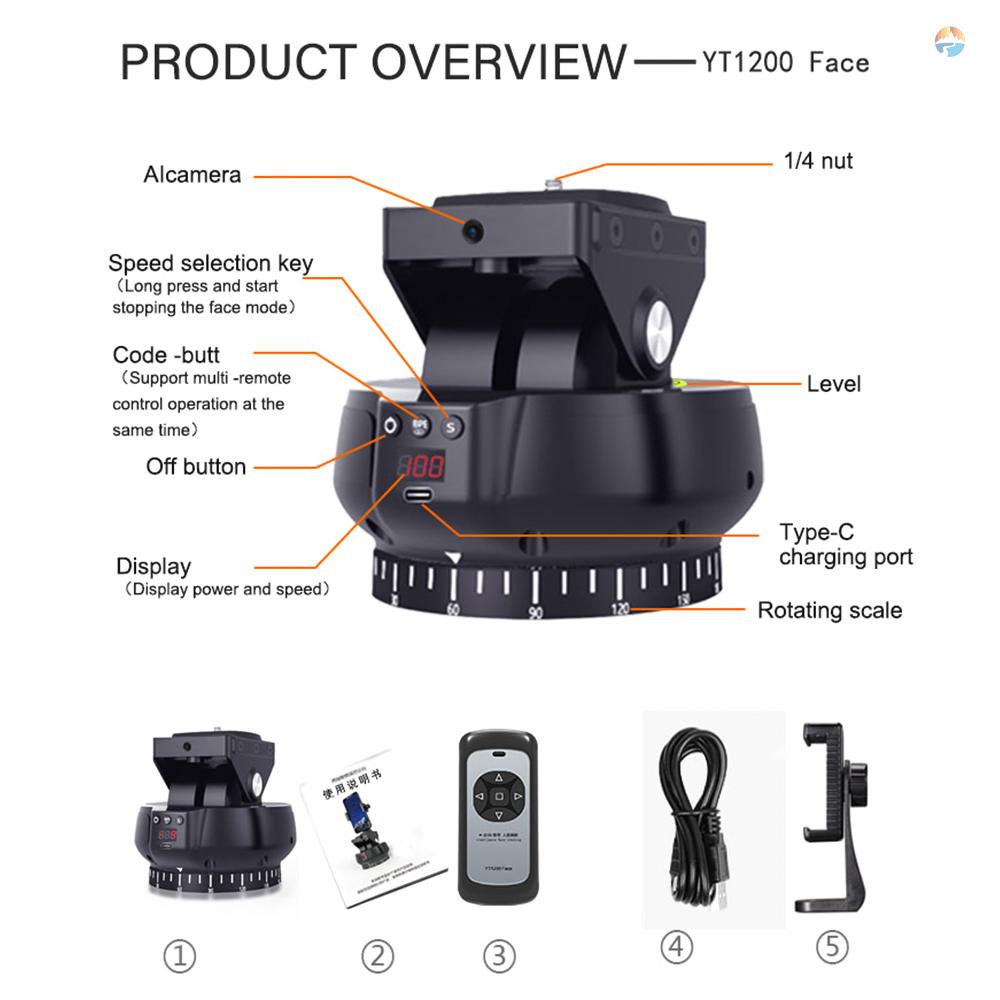 fsth-andoer-yt1200-หัวกระทะพาโนรามา-2-แกน-ai-ติดตามใบหน้า-360-ขาตั้งกล้องพาโนรามา-หัวสามขา-หมุนได้-ไร้สาย-ควบคุมระยะไกล-ปรับได้-9-ระดับ