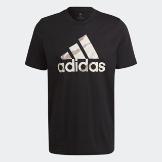 adidas ไลฟ์สไตล์ เสื้อยืดผ้าซิงเกิลเจอร์ซีย์พิมพ์ลายพราง Essentials ผู้ชาย สีดำ HE1876