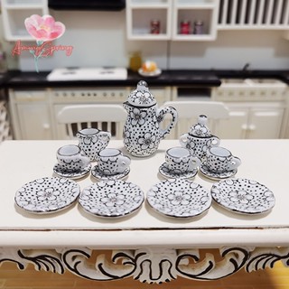 Amongspring&gt; ชุดถ้วยชาเซรามิค พอร์ซเลนจิ๋ว สําหรับตกแต่งบ้านตุ๊กตา 1:12 DIY 1 ชุด