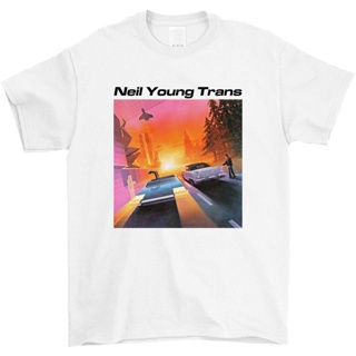 มีความสุข เสื้อยืดแขนสั้น ผ้าฝ้ายแท้ พิมพ์ลายวงร็อค Neil Young สําหรับผู้ชาย