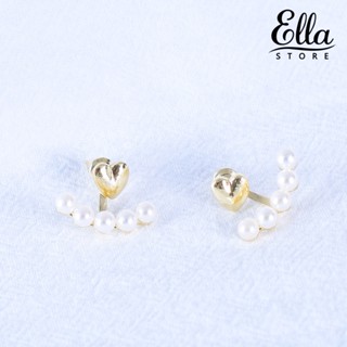 Ellastore123 ต่างหูสตั๊ด ไข่มุกเทียม รูปหัวใจ สีทอง หรูหรา ไม่ทําให้เกิดอาการแพ้ เครื่องประดับแฟชั่น สําหรับผู้หญิง 1 คู่