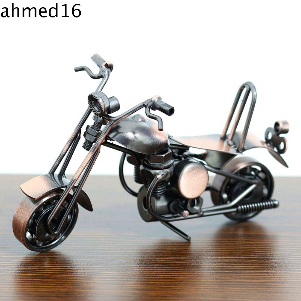 ahmed-ประติมากรรมรถจักรยานยนต์-ประติมากรรมรถจักรยานยนต์-ทองแดงโบราณ-ศิลปะประติมากรรมเหล็ก-ย้อนยุค-สีเงิน-สีเทา-ตกแต่งบ้าน