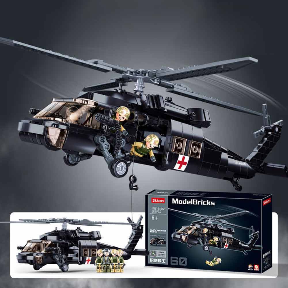 Building Blocks MOC Military Black Hawk Rescue Helicopter Model Bricks ...