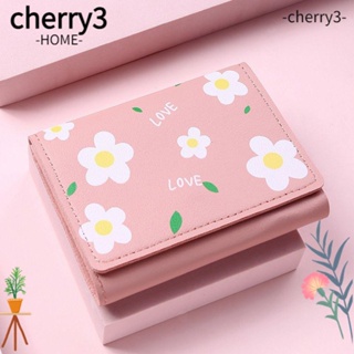 Cherry3 กระเป๋าสตางค์ ใส่บัตรได้หลายใบ พิมพ์ลายดอกไม้ แต่งหัวเข็มขัด แบบพับได้ สําหรับผู้หญิง