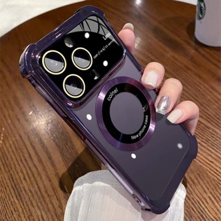 เคสโทรศัพท์มือถือแบบนิ่ม TPU ใส กันกระแทก กันรอยกล้อง พร้อมแม่เหล็ก หรูหรา สําหรับ IPhone 15 14 13 12 11 Pro Max 14 15 Plus