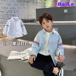 [Baile Little Forest] เสื้อเชิ้ตแขนยาว ลายทาง แฟชั่นฤดูใบไม้ผลิ สําหรับเด็กผู้ชาย