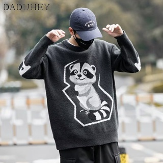 DaDuHey🔥 Mens  Fashionable All-Match Loose Neck Neck Sweater 2023 New Hong Kong Style Retro Autumn Large Size Fashion Casual Sweater Top