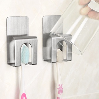 2pcs Storage Stainless Steel Self Adhesive Wall-mounted No Drilling Single Strong Loading Toothbrush Holder