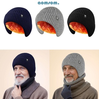 Aomsom หมวกผ้าขนสัตว์ กันลม หมวกถัก ลําลอง หนา ป้องกันหู อบอุ่น ที่ปิดหูกันหนาว ขี่จักรยาน